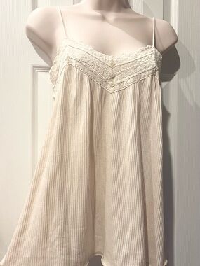 Lace Trim Cream Spaghetti Strap Tunic Tank - Size XL